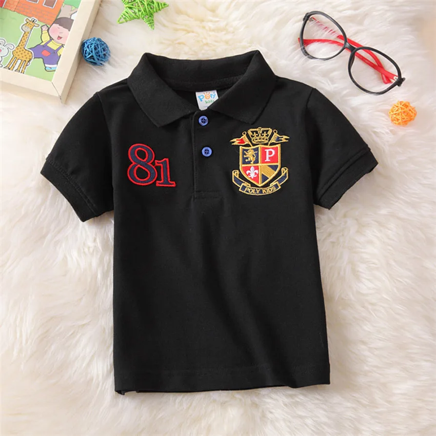 Новинка года, брендовая одежда с вышивкой для маленьких мальчиков хлопковая Футболка для детей, повседневная одежда дышащая одежда футболки для детей возрастом 1, 2, 3, 4, 5, 6 лет - Color: Black
