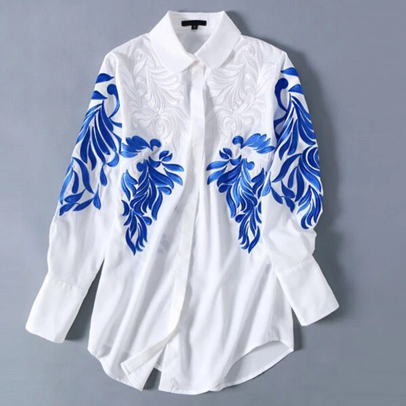 2017 Summer Autumn European font b Women s b font Long Sleeve HIGH QUALITY Runway Embroidery
