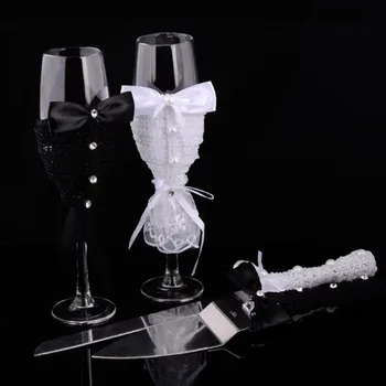 

Bride and Groom Wedding Glasses Wedding Glasses and cake knife set for wedding decoration