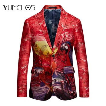 

YUNCLOS Painting Printed Suit Jacket For Men Wedding Slim Blazers Casual Jacquard Men's Suit Blazers Jackets blazer masculin