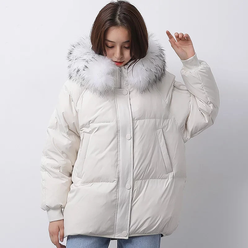 Oversized Winter Jacket Women Real Large Raccoon Fur Collar Down Jacket Women Hooded Parka 2018 Fashion Winter Womens Down Coat