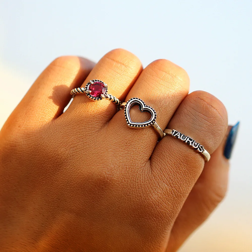 

OSHUER 3pcs/sets Red color Knuckle Rings for Women Boho Geometric Crystal Ring Set Bohemian Midi Finger Jewelry Bague Femme