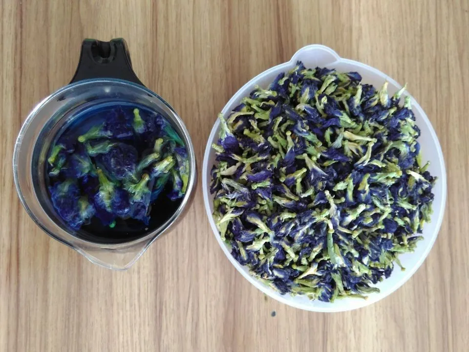 Новый чай Clitoria Terna. Чай с голубыми бабочками. Сушеный цветок гороха kordofan. Таиланд.