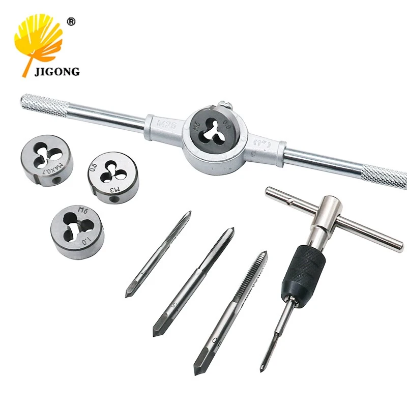 

JIGONG 10pcs Metric Wrench Set Tap Wrench Hand Taps Set and Die Sets M4-M6 Ratchet Die Wrench