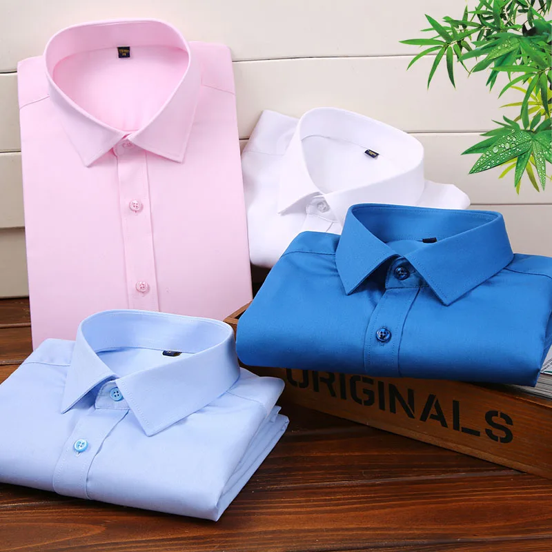 Men's Short Sleeve Stretch Easy Care Solid Dress Shirts Comfortable Soft Bamboo Fiber Non Iron Regular-fit Formal Tops Shirt