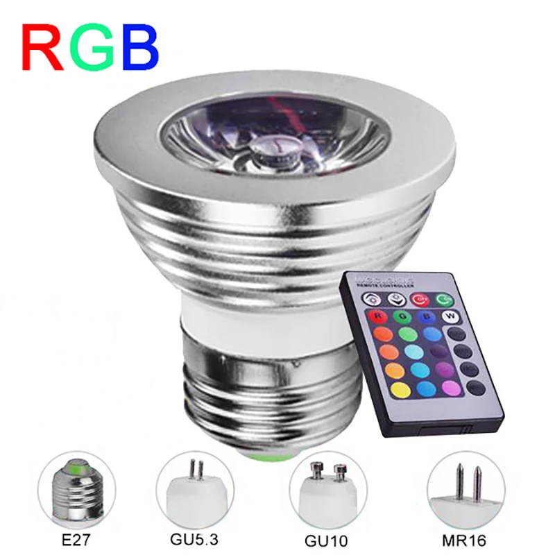 E27 RGB светодиодный светильник 4 Вт MR16 GU10 GU5.3 прожектор 85-265 в высокой мощности 16