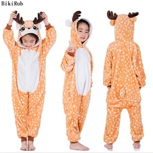 BIKIRUB Kigurumi/Детская Пижама зимняя одежда для сна с капюшоном Пижама для девочек и мальчиков, комплект с рисунком оленя, Детская Пижама с животными, Фланелевая Пижама