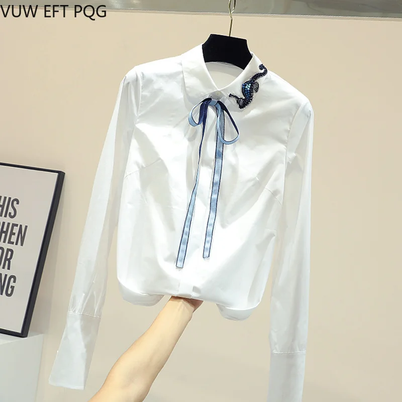 Новая блузка JF женская бабочка узел дизайн женская одежда для офиса темперамент шифоновая рубашка Топы корректирующие Femininos