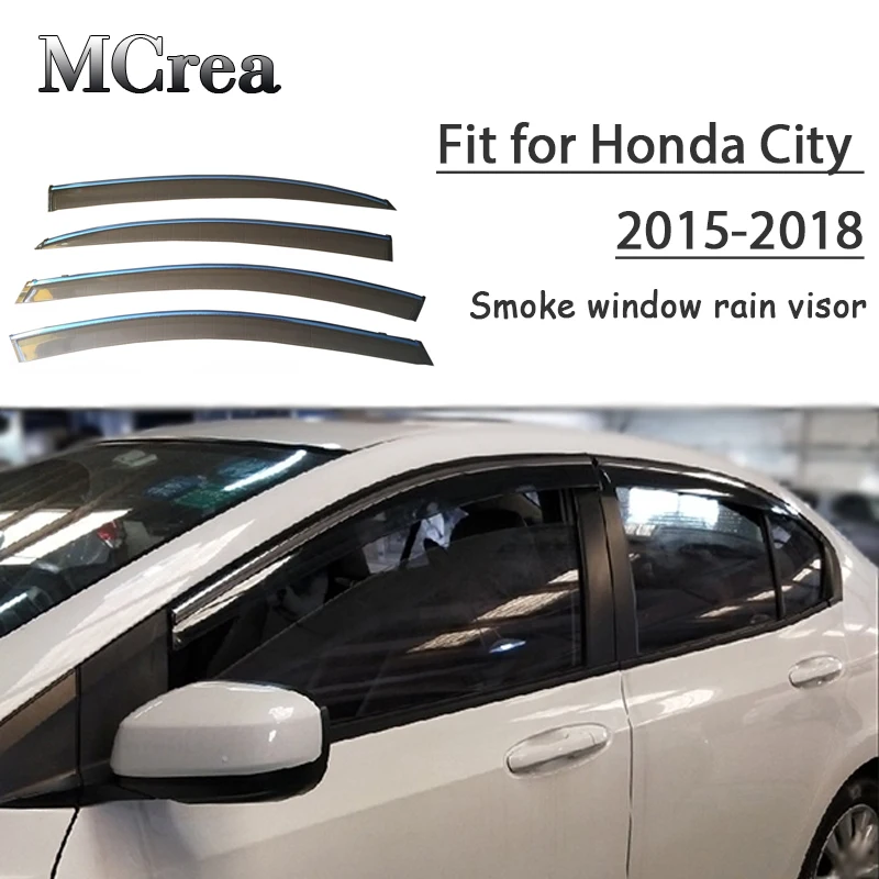 

MCrea 4pcs Car Styling Smoke Window Sun Rain Visor Deflector Guard For Honda City 2015 2016 2017 2018 Accessories