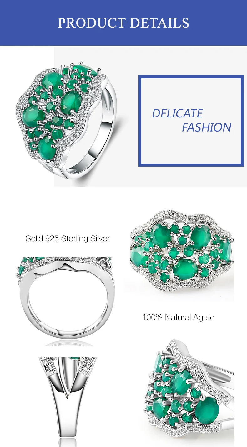 Gem's Ballet 4.77Ct натуральный зеленый агат, натуральный камень, винтажные кольца, твердые 925 пробы серебряные ювелирные украшения для женщин, элегантный подарок