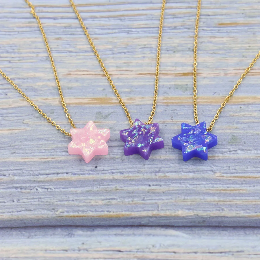 

Fnixtar Stainless Steel Gold Color Jewish Jewelry Star of David Opal Pendant Necklace For Women Men 45cm+5cm extender2Piece/lot