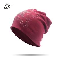 Хлопковые женские шапки Skullies, вязаные шапки со стразами и пентаграммой, брендовые хлопковые шапочки в стиле хип-хоп для девочек