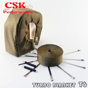

Titanium T6 Turbo Heat Shield Blanket Cover +30FT Downpipe Header Wrap Tape T 6+ SS zip ties