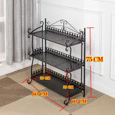 Континентальный складной многослойный Железный цветочный стеллаж напольный стиль балкон бонсай металлическая полка для обуви - Цвет: black3flr60x25x75cm