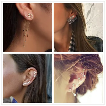 

1 PC New Fashion Tassel Earrings For Women Golden Color Crystal Star Drop Earrings Punk Style Personallized Statement Jewelry
