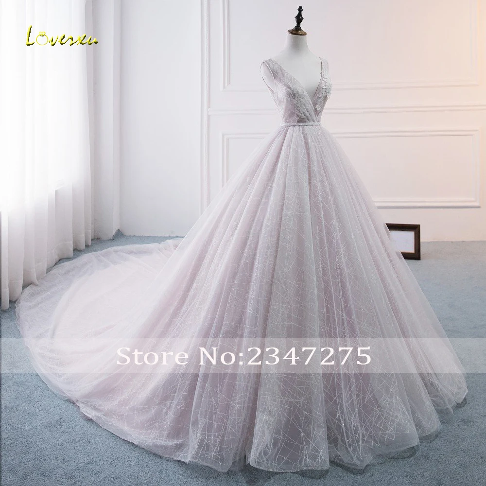 Loverxu Vestido De Noiva, кружевное бальное платье, свадебное платье, сексуальное, с v-образным вырезом, без спинки, с аппликацией из бисера, плиссированное свадебное платье с длинным подолом