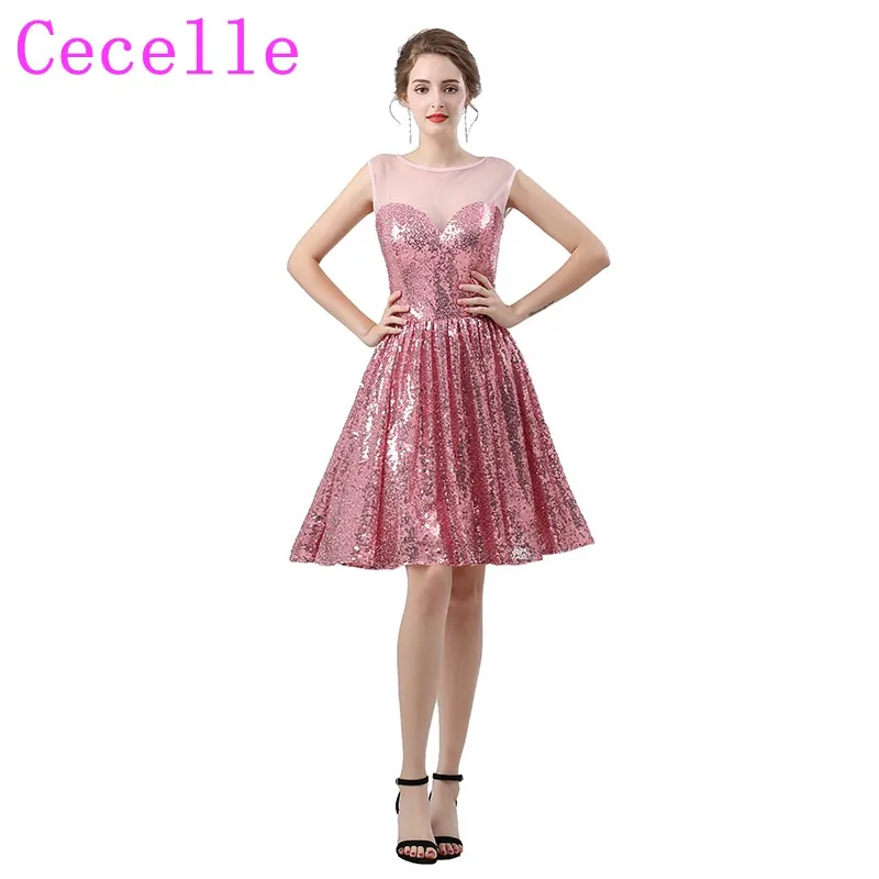 Buy Dusty Pink Sequins Short Bridesmaid Dresses