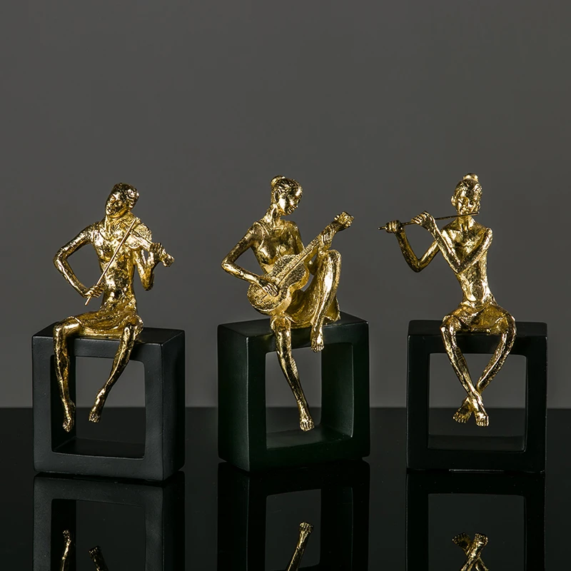 Music Man Golden Plating Desktop Ornament Creative Home Accessories Resin Bedroom Furnishing, Best Gift