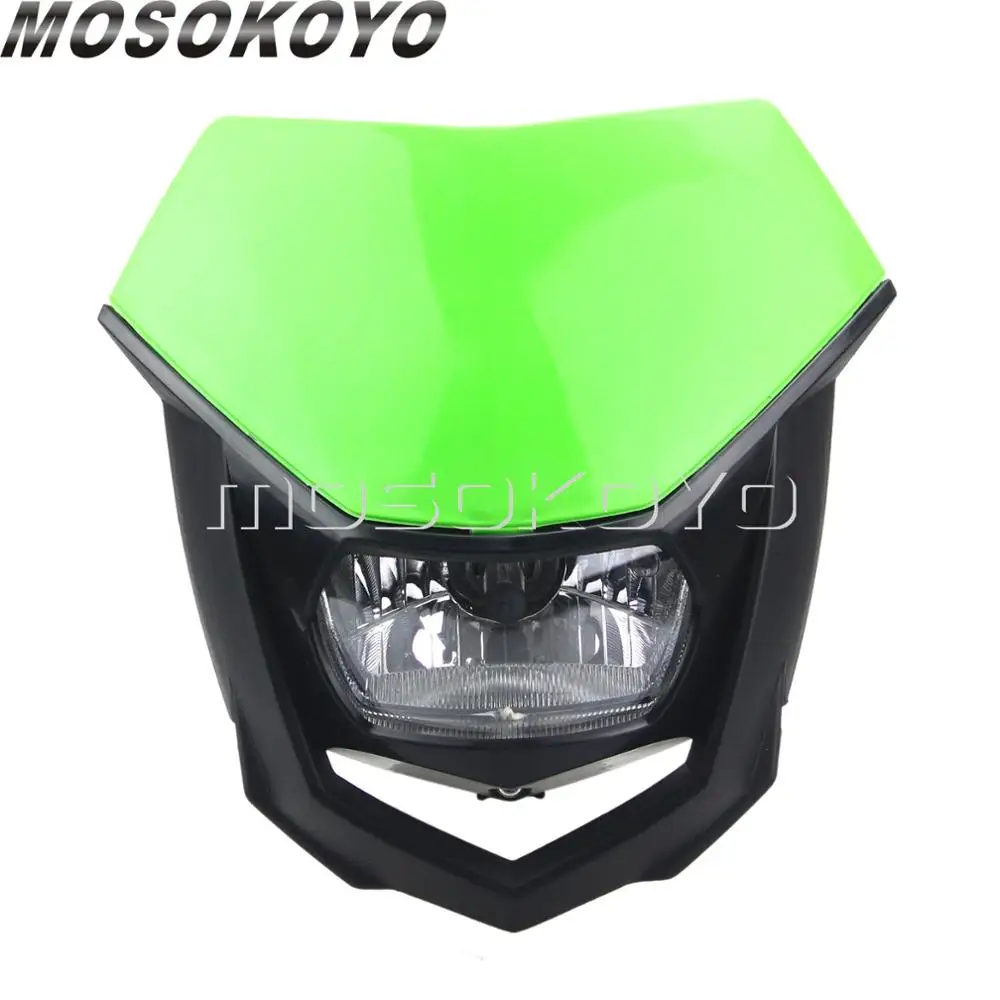 Черный Байк фары для мотокросса H4 головной светильник для Kawasaki KLX450R Yamaha WR450 WR250 TTR KTM SX EXC - Цвет: Зеленый