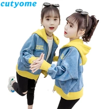 Girls Denim Hooded Jacket Coats For Child Fashion Toddler Kids Jeans Bomber Jackets Autumn Teenage Girls Outerwear Coat 10 12 14 kids jackets for girls wool coat jacket autumn fashion plaid teenage girls coat children long outerwear girls costume 12 years