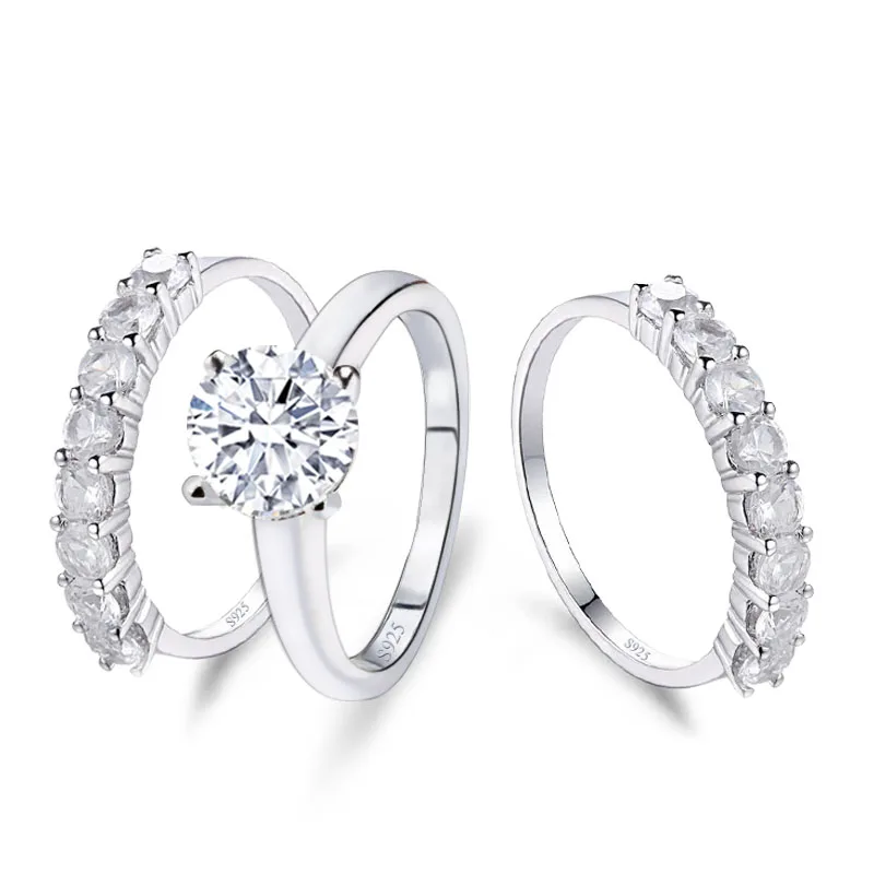 2019 new arrival 925 sterling silver 3 pieces wedding engagement ring sets for women finger fashion band personalized R4324