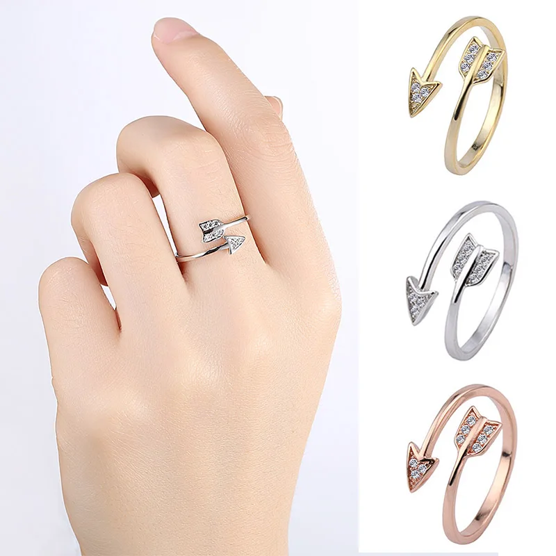 LNRRABC 1PC New Drop Shipping Alloy Arrows Crystal Women Allergy Free Rings Hot Sale Open Sagittarius 3 Colors Adjustable Rings