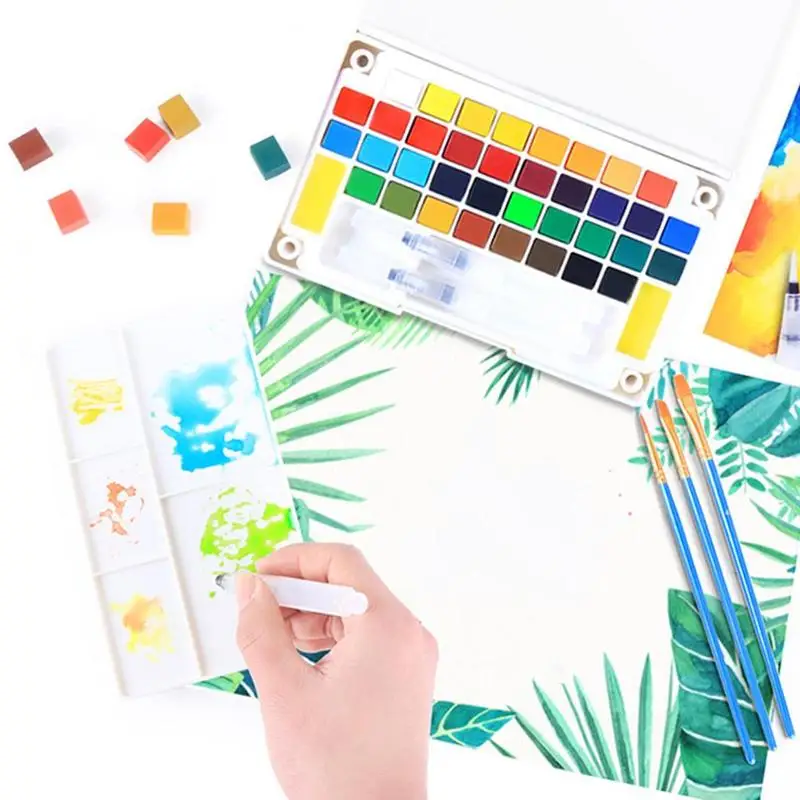 

12/18/24/36 Colors Portable Travel Solid Pigment Watercolor Paints Set With Water Color Brush Pen For Painting Art Supplies