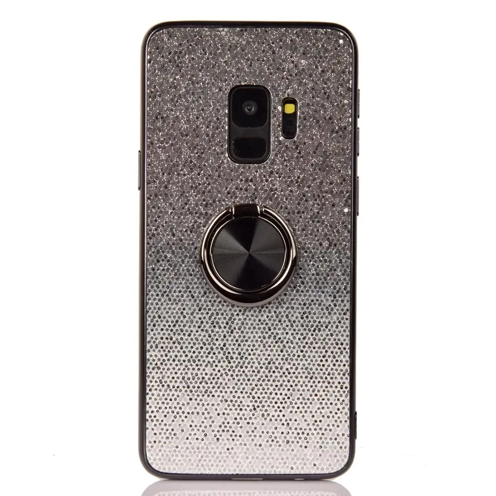 

Conlez For Samsung Galaxy S10 S9 Glitter Shine Case with Finger Ring Holder Protective Case Magnetic Absorption Electroplated