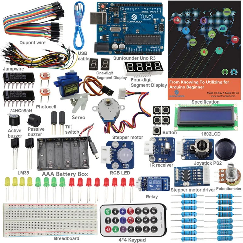 Стартовый набор sunfower для начинающих Arduino от знающих до использующих с модулем UNO R3 для Arduino UNO