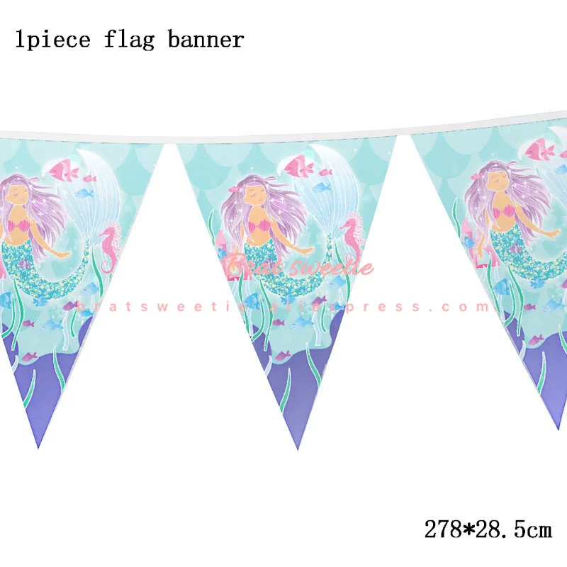 Вечерние русалки, фиолетовые воздушные шары русалки, баннер, одноразовая посуда, тарелка, скатерть, чашка для детей, девочек, тематические украшения на день рождения - Цвет: MMD flag banner