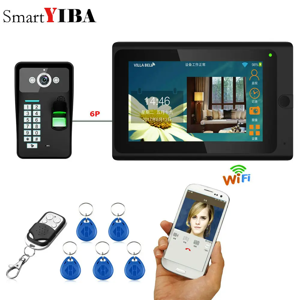 SmartYIBA 7inch Wired / Wireless Wifi Fingerprint RFID Password Video Door Phone Doorbell Intercom Entry System with Wired Cam