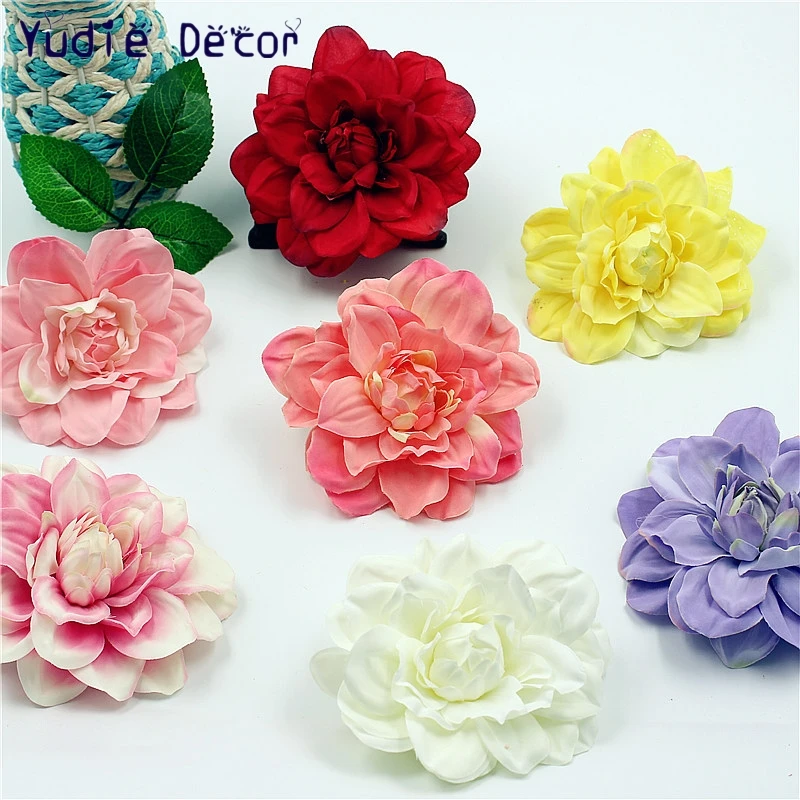 

2pcs Large Silk Dahlia Handmake Artificial Flowers Head Wedding Decoration DIY Wreath Gift Box Scrapbooking Craft Fake Flowers