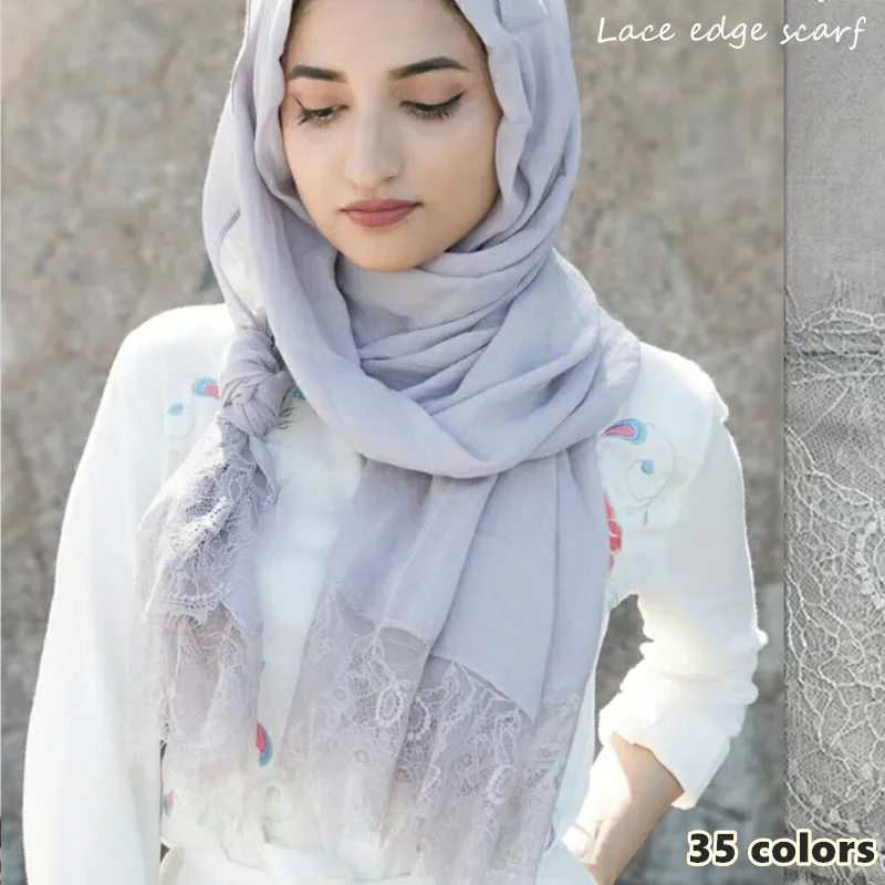 

30 colors woman plain Lace scarf hijab Cotton viscose shawl Muslim solid scarfs lady muffler Luxury foulard 10pcs/lot