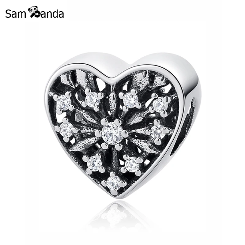 

Original 100% 925 Sterling Silver Charm Bead Heart of Winter Charms Crystal Love Fit Pandora Bracelets Diy Women Jewelry