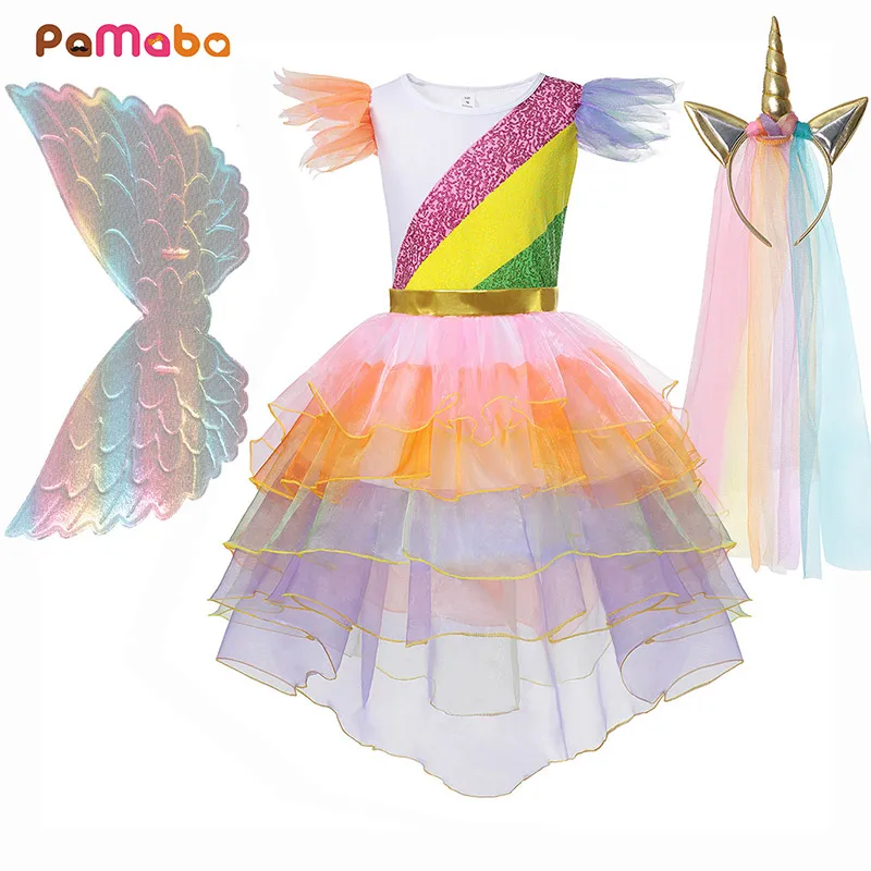 

PaMaBa 3Pcs/Set Unicorn Rainbow Tutu Dress for Girls Child Pony Party Clothing Set Kids Carnival Princess Unicorn Cosplay Outfit