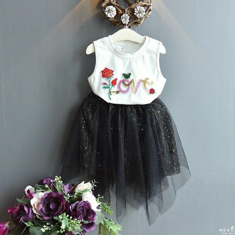 summer 2018 baby clothes vest+bling bling tutu skirts 2pcs kids clothes