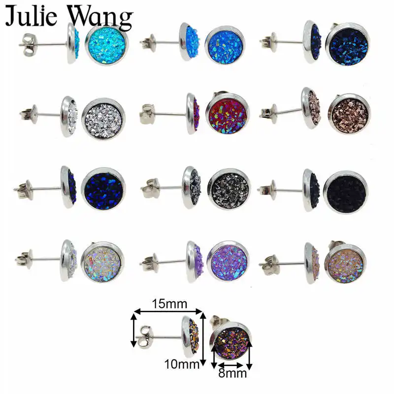 Julie Wang 1 пара полимерные круглые кабошоны 8 мм Разноцветные серьги-гвоздики