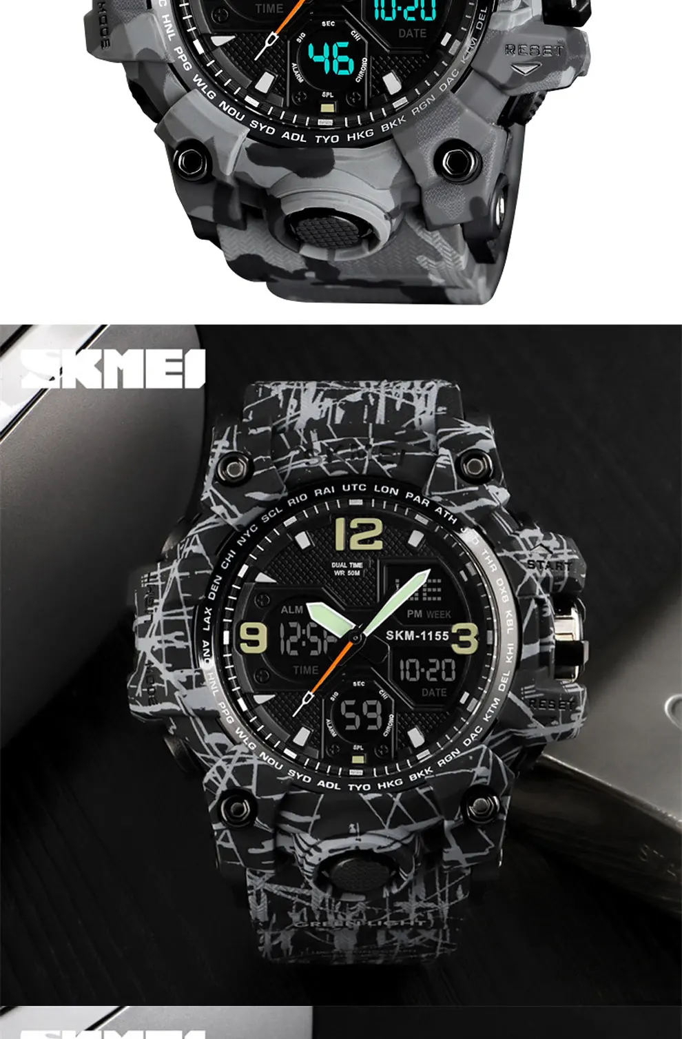 SKMEI Brand Luxury Military Sports Watches Men Quartz Analog LED Digital Clock Man Waterproof Dual Display Wristwatches Relogio