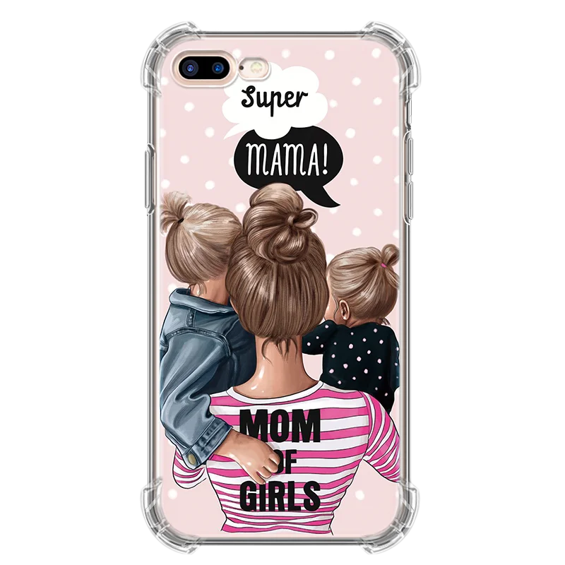 Чехлы для iphone 7 8 6 6S Plus черные коричневые волосы детская мама девочка
