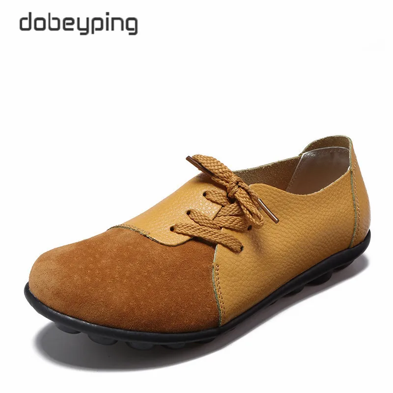 Dobeyping/Новинка; женская обувь из натуральной кожи на плоской подошве; сезон весна-осень; женская обувь на шнуровке; женские лоферы; однотонная женская повседневная обувь; Размеры 35-44