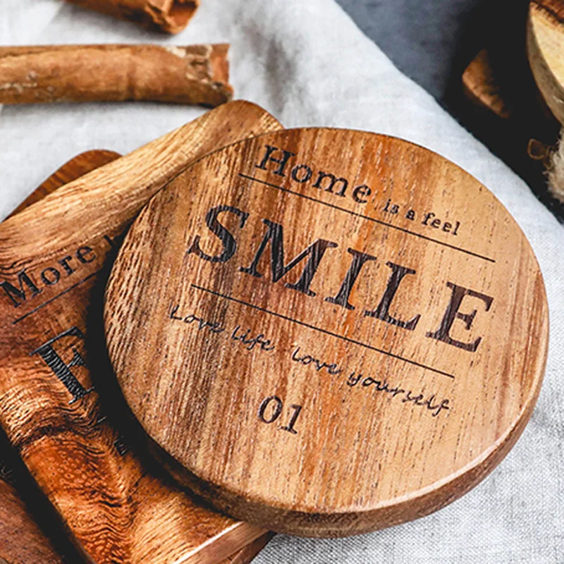 1Pc Mug Coaster Round Square Wood Cup Coaster Table Mat Kitchen Placemat Cup Pads Glass Teapot Drink Coasters Table Accessories