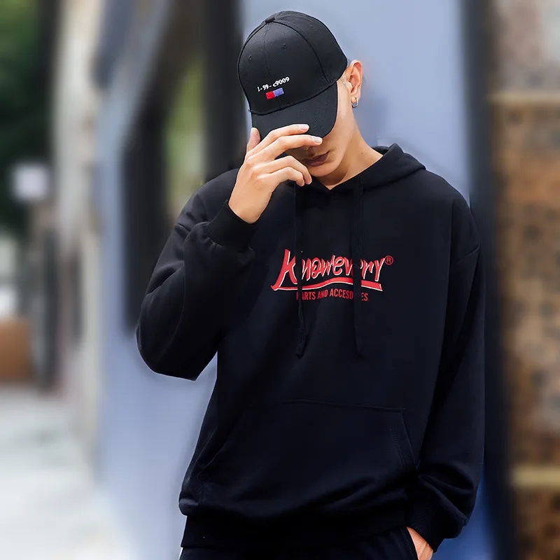 Autumn Cotton Men Sweatshirt Tops Letter Print Black