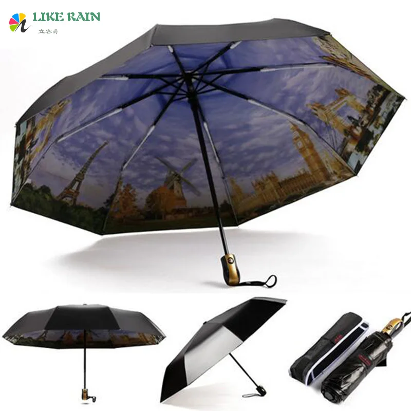 LIKE RAIN бренд живопись пляж зонтик высокого качества автоматический мужской зонт от солнца зонтик женский зонт от дождя UBY05 - Цвет: purple inside