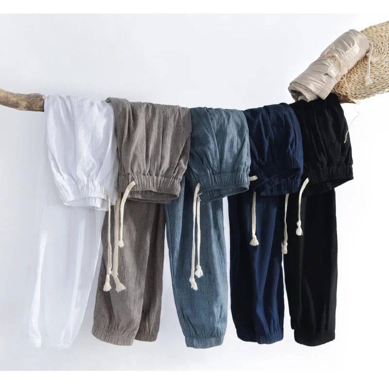 Suehaiwe; новый бренд свободные пят хлопок и лен Штаны мужские белый эластичный Однотонные брюки мужские 40 Размер повседневные штаны broek