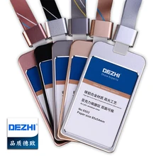 DEZHI Luxury Metal Material Business Card Holder Credit ID Card Badge Holder With Exquisite Lanyard Logo