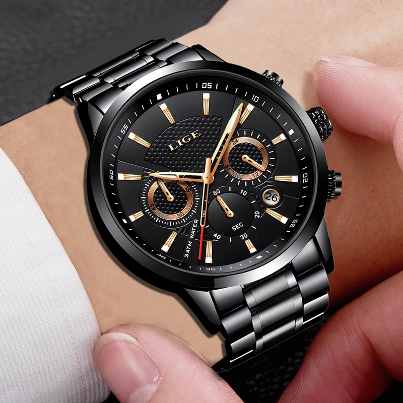 Tanie LIGE 2018 Zegarek mężczyźni moda Sport zegar kwarcowy męskie zegarki marki luksusowe pełna stal Hodinky zegar człowiek Relogio Masculino Zegarek