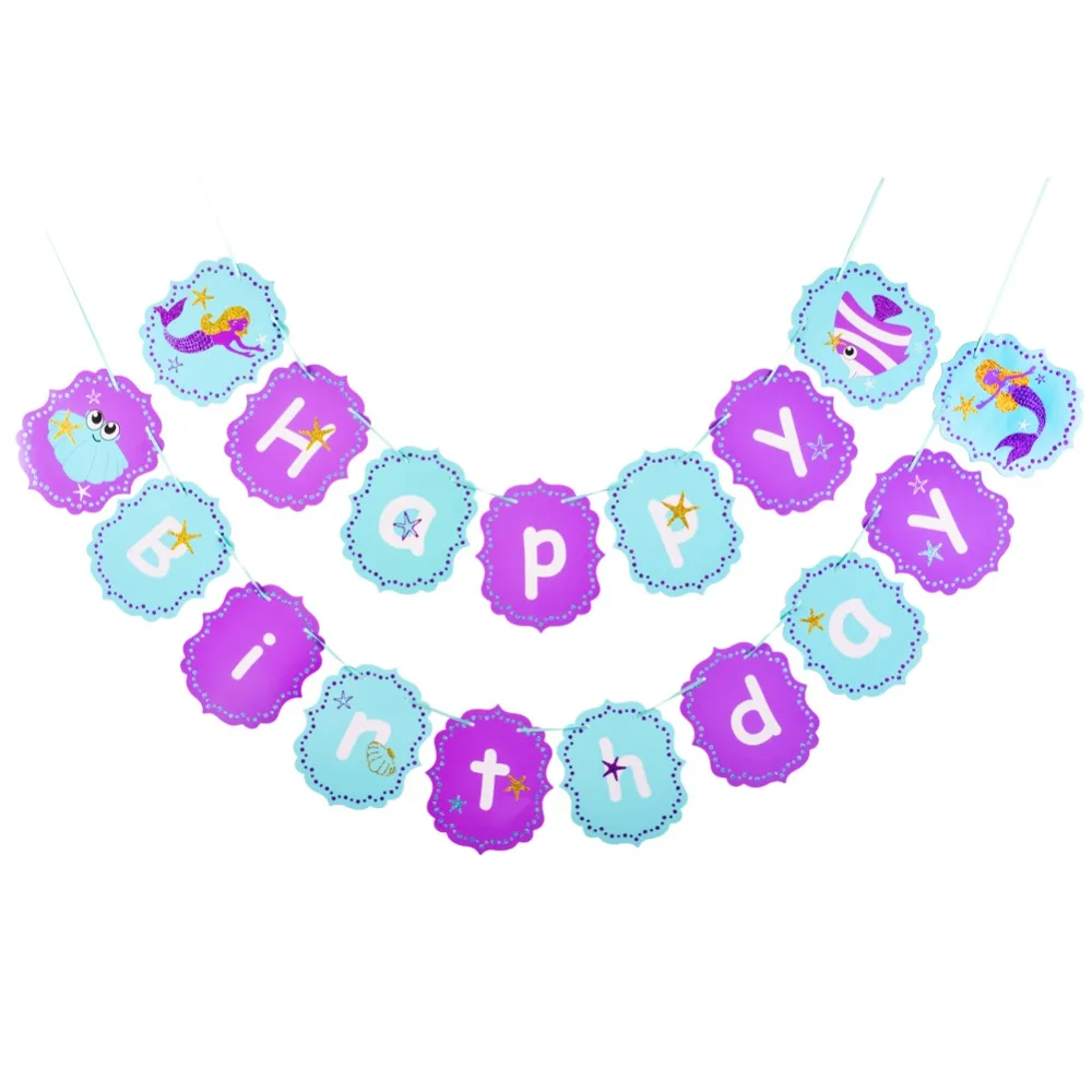 

Glitter Mermaid Happy Birthday Banner Under the Sea Photo Prop Little Mermaid Birthday Party Cake Smash Shower Backdrop Decor