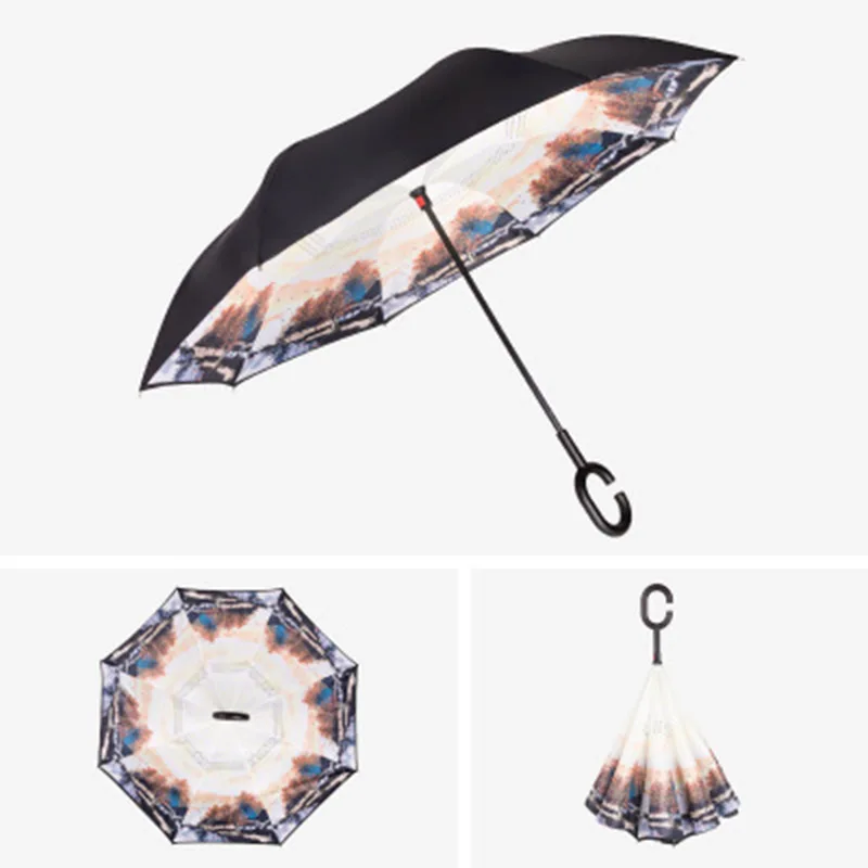 Перевернутый зонтик, двойной слой, солнцезащитный зонтик для женщин, дождь, обратный зонтик, мужской, Guarda Chuva Invertido, ветрозащитный, Paraguas, Parapluie - Цвет: 24