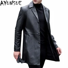 AYUNSUE размера плюс 4XL Весна Осень натуральная кожа куртка мужская Длинная ветровка из овечьей кожи пальто Мужская Верхняя одежда LX1488