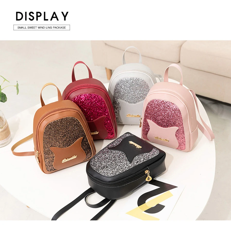 Girl's Small Backpack Brand Fashion Shining Sequin Shoulder Bag Women Multi-Function Mini Back pack for Teenage Girls Kids